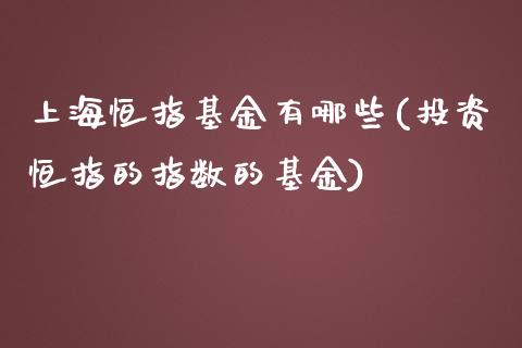 上海恒指基金有哪些(投资恒指的指数的基金)_https://www.fshengfa.com_原油期货直播室_第1张