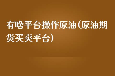 有啥平台操作原油(原油期货买卖平台)_https://www.fshengfa.com_黄金期货直播室_第1张